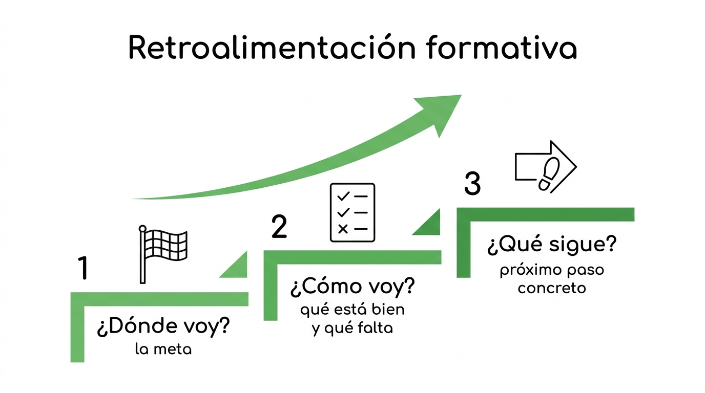 Retroalimentación formativa: las tres preguntas que guían al estudiante (dónde voy, cómo voy, qué sigue)