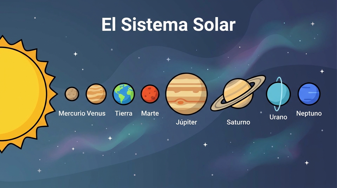 El sistema solar: el Sol y los ocho planetas en orden