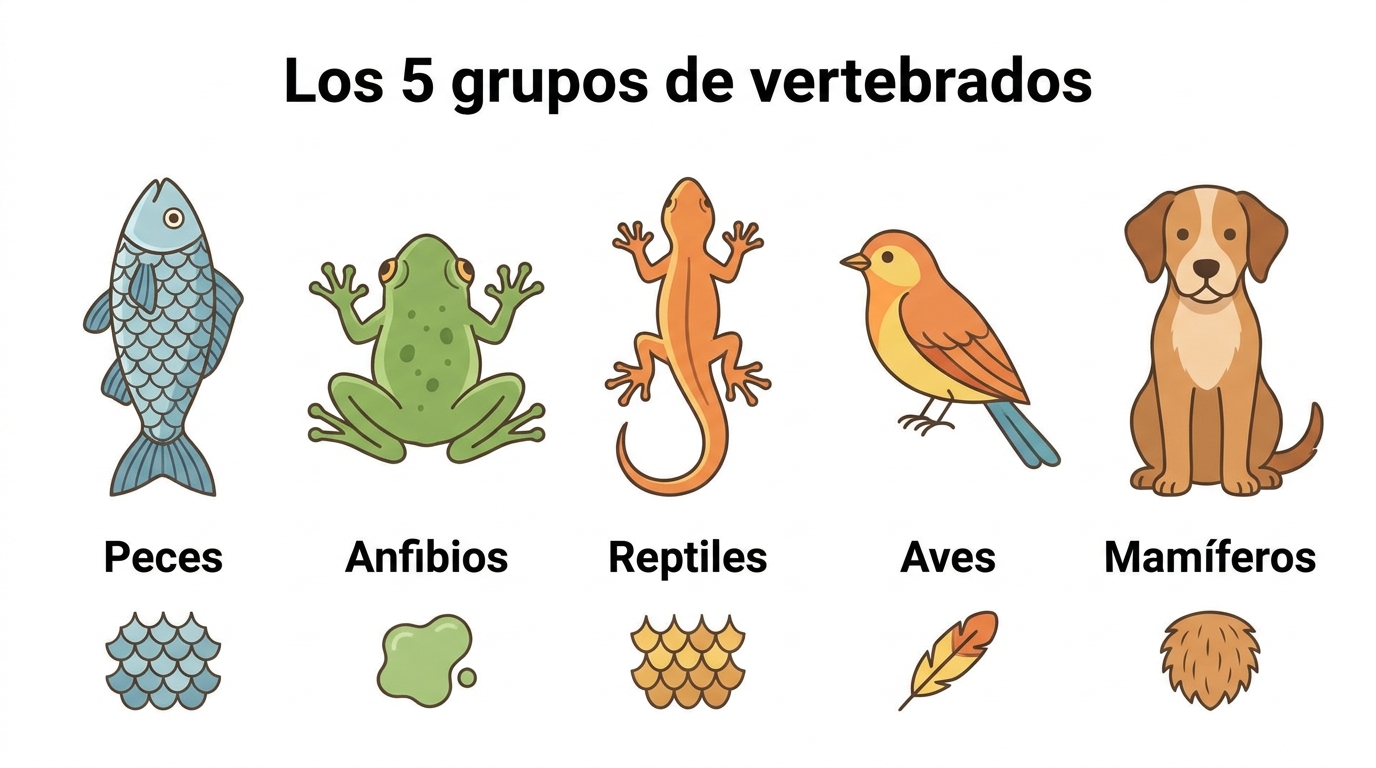Los cinco grupos de vertebrados con sus características