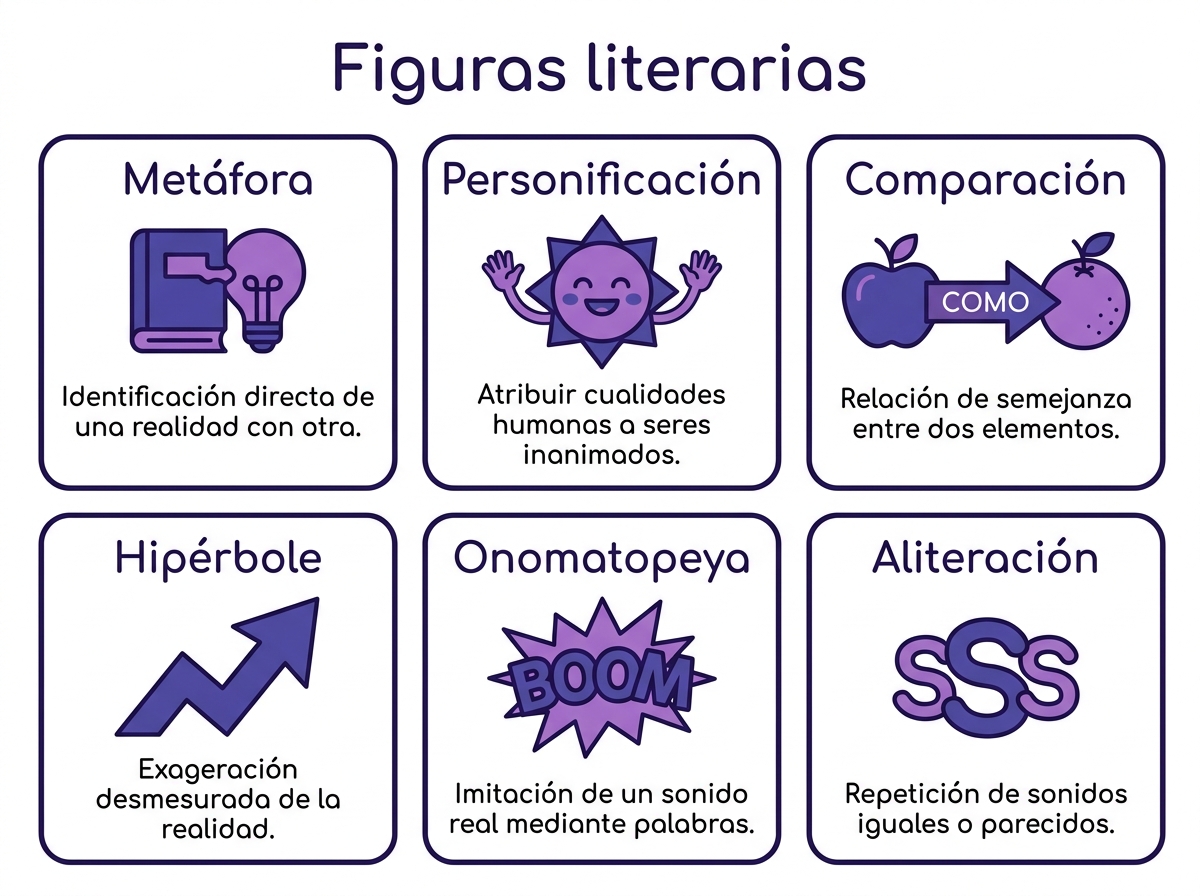 Las seis figuras literarias más frecuentes con un ejemplo de cada una