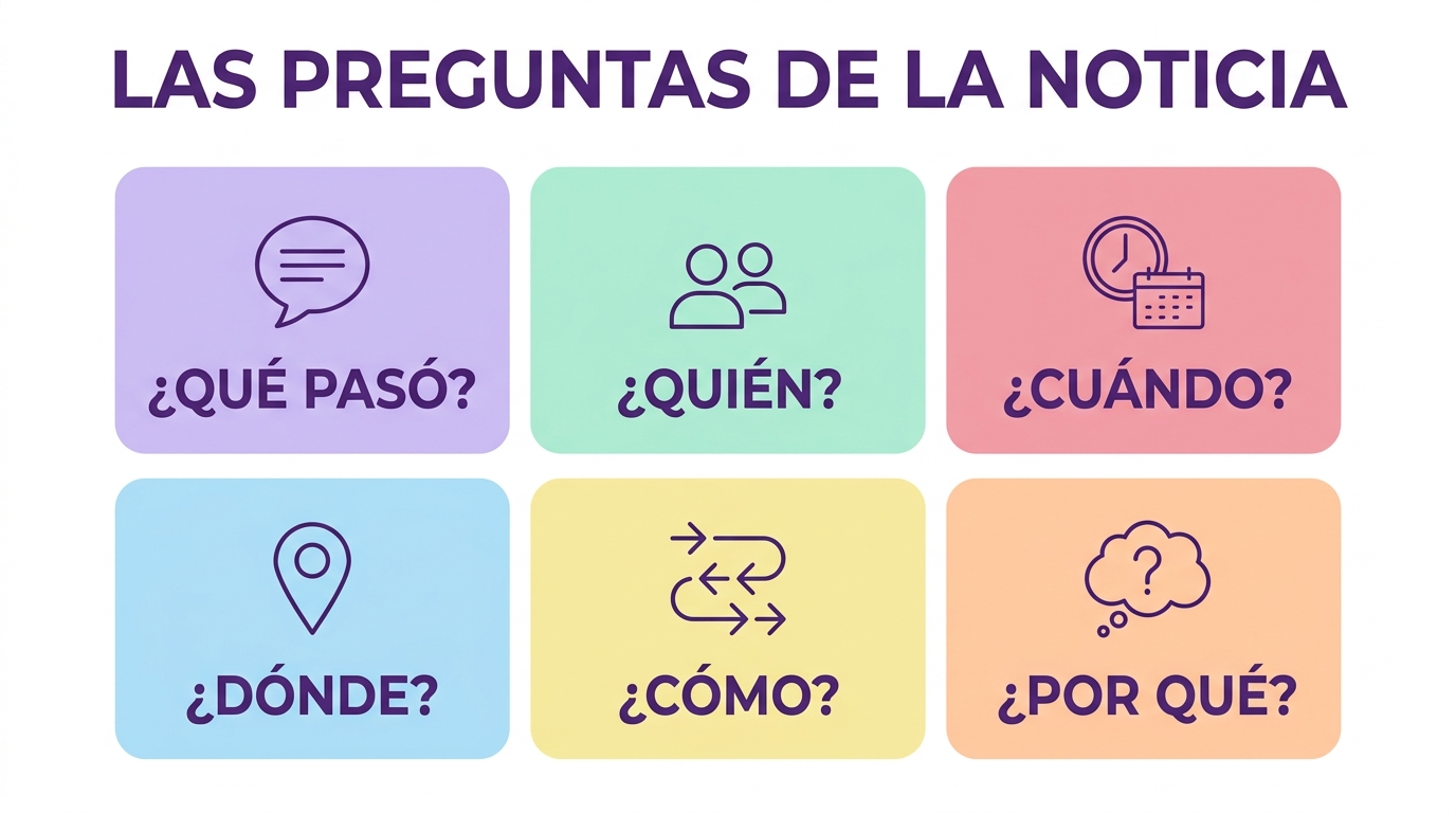 Las seis preguntas para comprender una noticia: qué, quién, cuándo, dónde, cómo y por qué