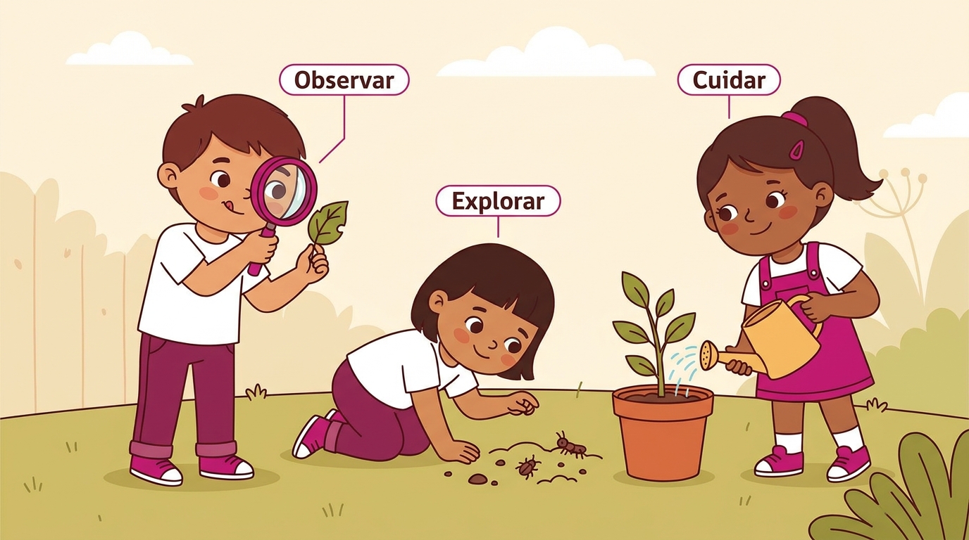 Párvulos explorando la naturaleza al aire libre